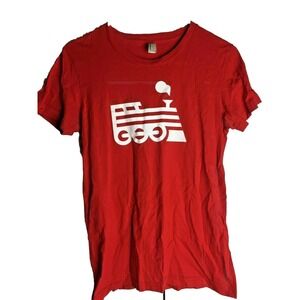 American Apparel Engine Yard Train T-Shirt Red Combed Cotton Tech  Graphic Tee L